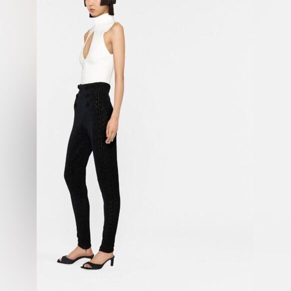Balmain Womens Black Jacquard Monogram Velvet Skinny Leg Zipper Trousers 12 / 44 - Picture 1 of 15